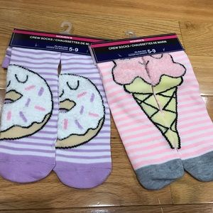 2pairs Ladies Donut & Ice-Cream Soft Crew Socks.